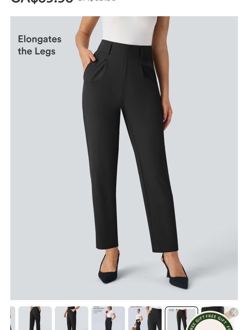 HALARA Black High Waisted Side Pocket Solid Work Tapered Pants